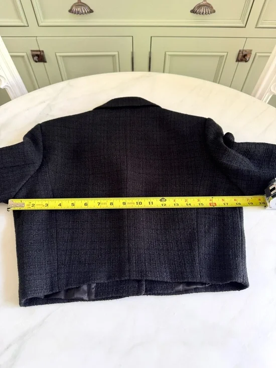 Sandro Cropped Tweed Blazer Black Sz 38 - Picture 10 of 13